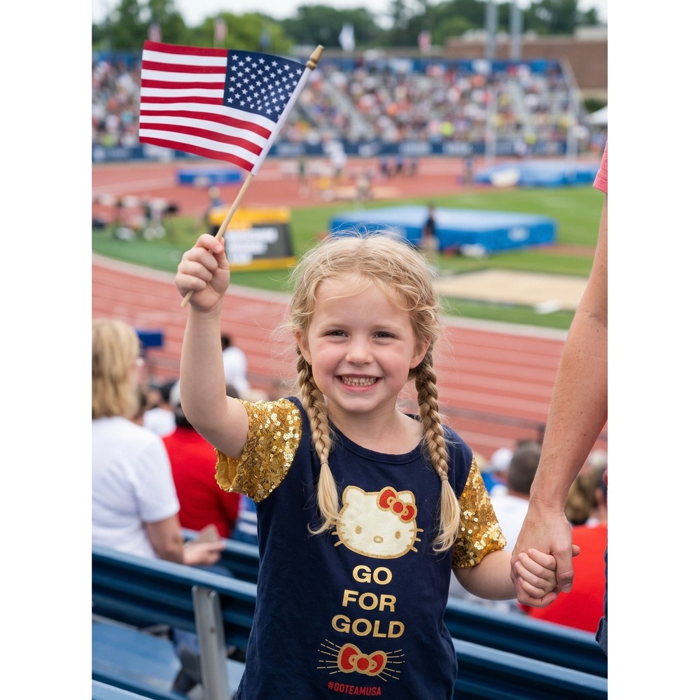 Hello Kitty‎ x Team USA Girls Navy Gold Sequin Go For Gold Olympic Shirt XS 4/5